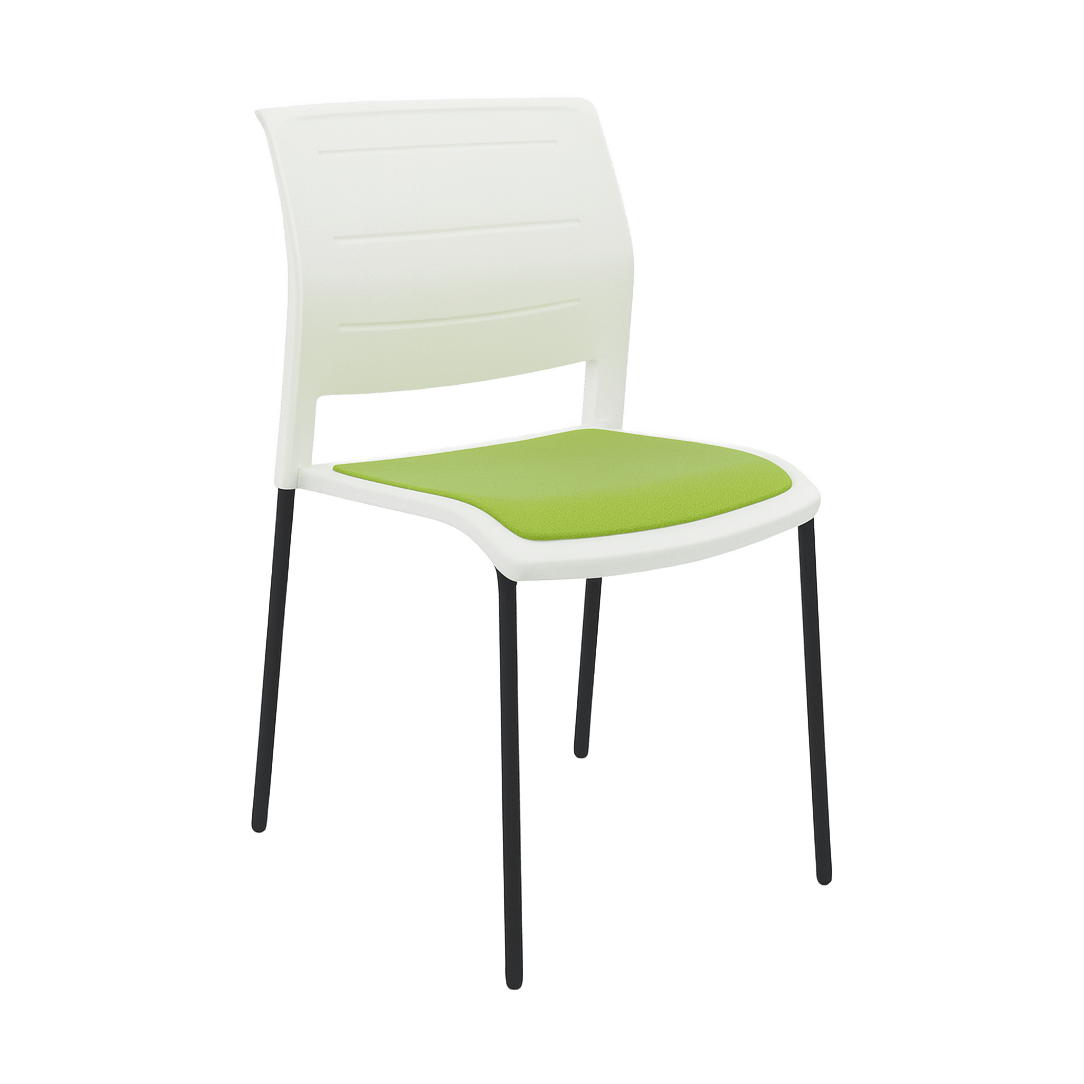 Game Chair White Shell with Upholstered Seat & Moulded Plastic Back 4 Leg Black Green (Lime) - Office Furniture Company