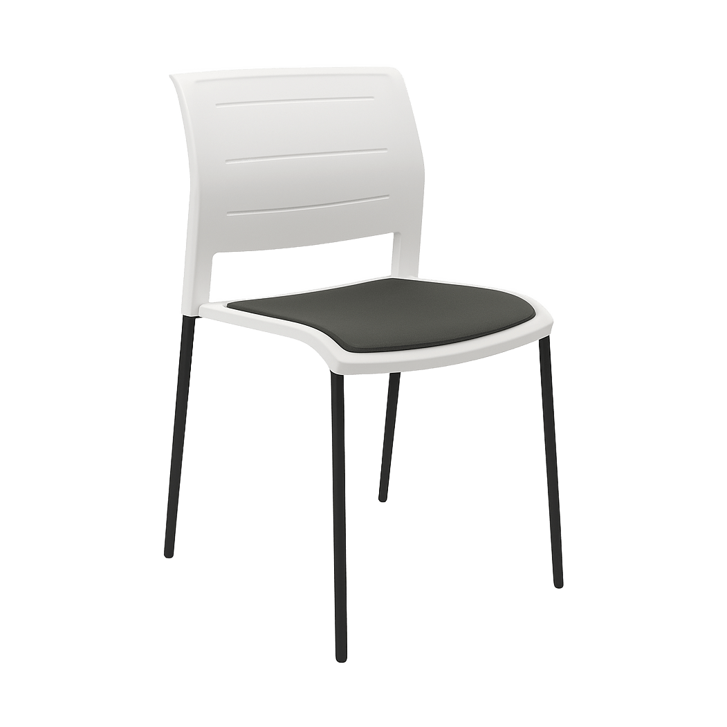 Game Chair White Shell with Upholstered Seat & Moulded Plastic Back 4 Leg Black Grey - Office Furniture Company