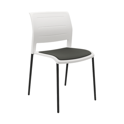 Game Chair White Shell with Upholstered Seat & Moulded Plastic Back 4 Leg Black Grey - Office Furniture Company
