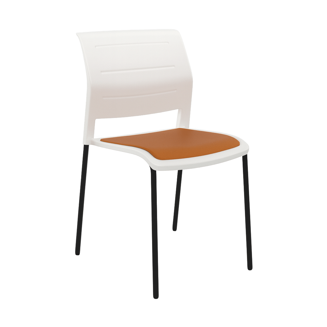 Game Chair White Shell with Upholstered Seat & Moulded Plastic Back 4 Leg Black Orange - Office Furniture Company