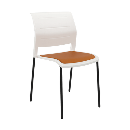 Game Chair White Shell with Upholstered Seat & Moulded Plastic Back 4 Leg Black Orange - Office Furniture Company