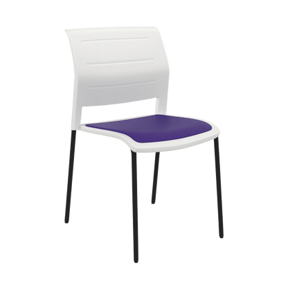 Game Chair White Shell with Upholstered Seat & Moulded Plastic Back 4 Leg Black Purple - Office Furniture Company