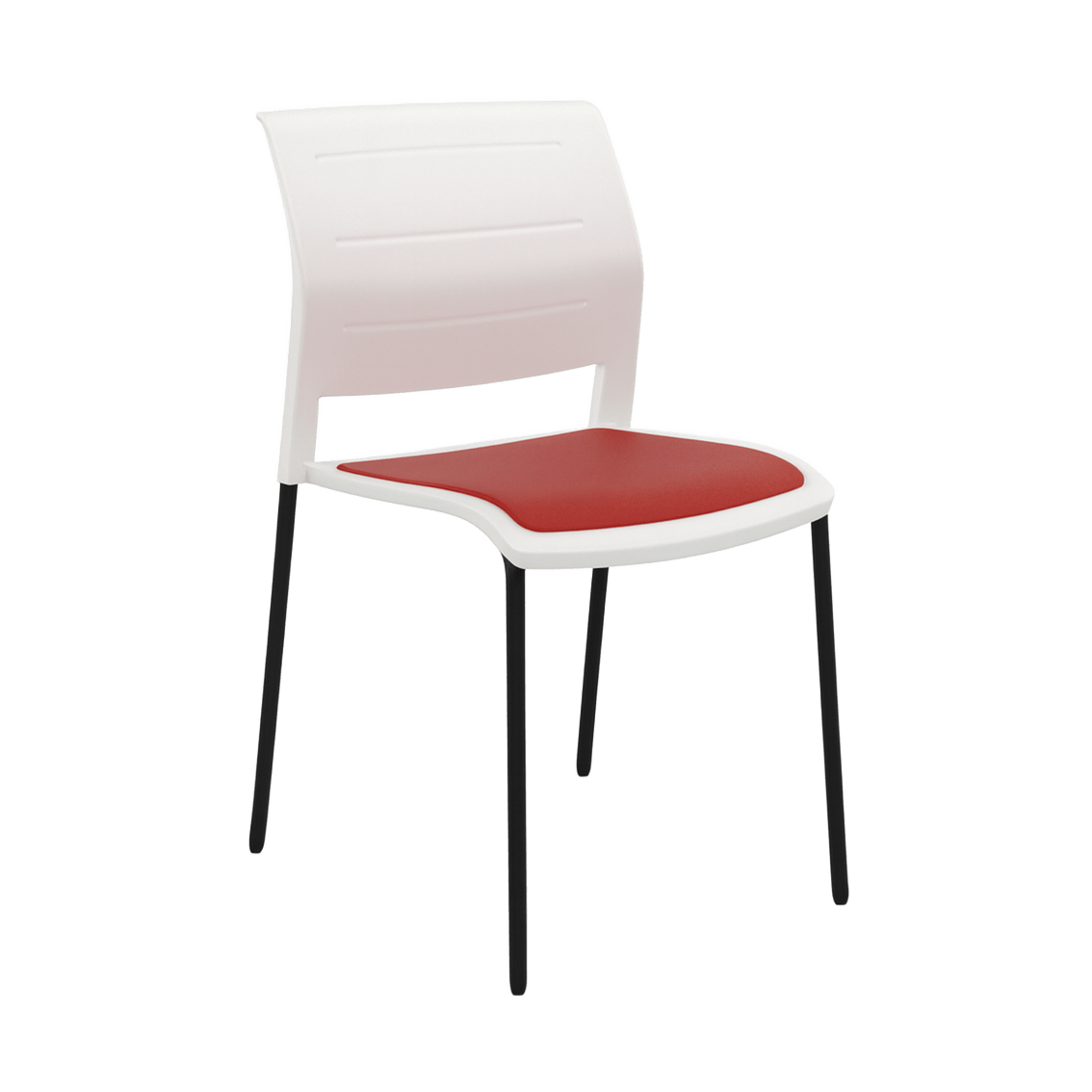 Game Chair White Shell with Upholstered Seat & Moulded Plastic Back 4 Leg Black Red - Office Furniture Company