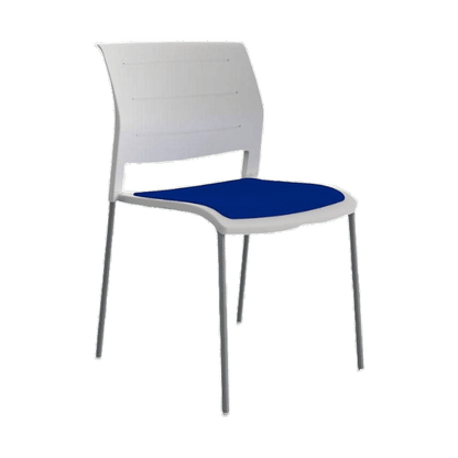 Game Chair White Shell with Upholstered Seat & Moulded Plastic Back 4 Leg Chrome Blue - Office Furniture Company
