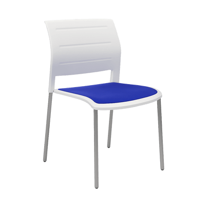 Game Chair White Shell with Upholstered Seat & Moulded Plastic Back 4 Leg Silver Blue - Office Furniture Company