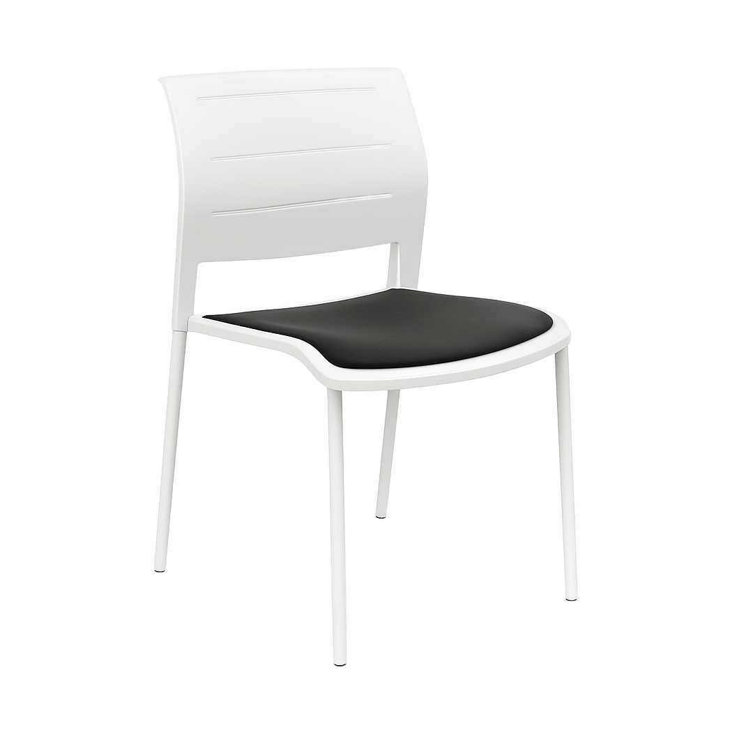 Game Chair White Shell with Upholstered Seat & Moulded Plastic Back 4 Leg White Black - Office Furniture Company