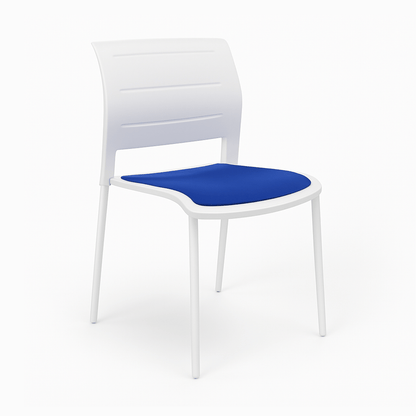 Game Chair White Shell with Upholstered Seat & Moulded Plastic Back 4 Leg White Blue - Office Furniture Company