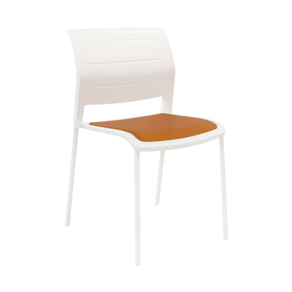 Game Chair White Shell with Upholstered Seat & Moulded Plastic Back 4 Leg White Orange - Office Furniture Company