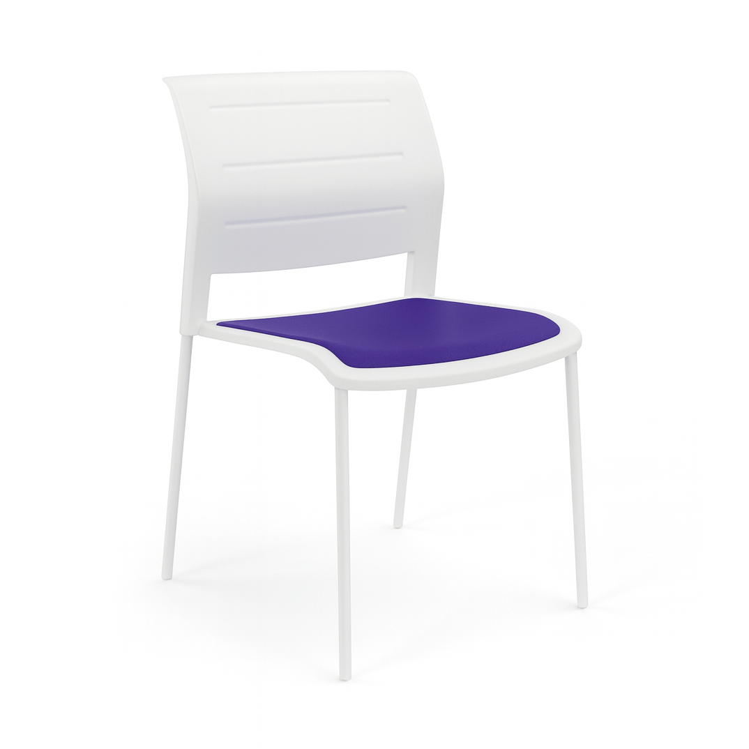 Game Chair White Shell with Upholstered Seat & Moulded Plastic Back 4 Leg White Purple - Office Furniture Company