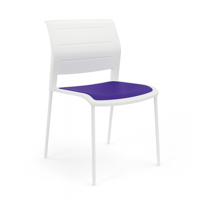 Game Chair White Shell with Upholstered Seat & Moulded Plastic Back 4 Leg White Purple - Office Furniture Company