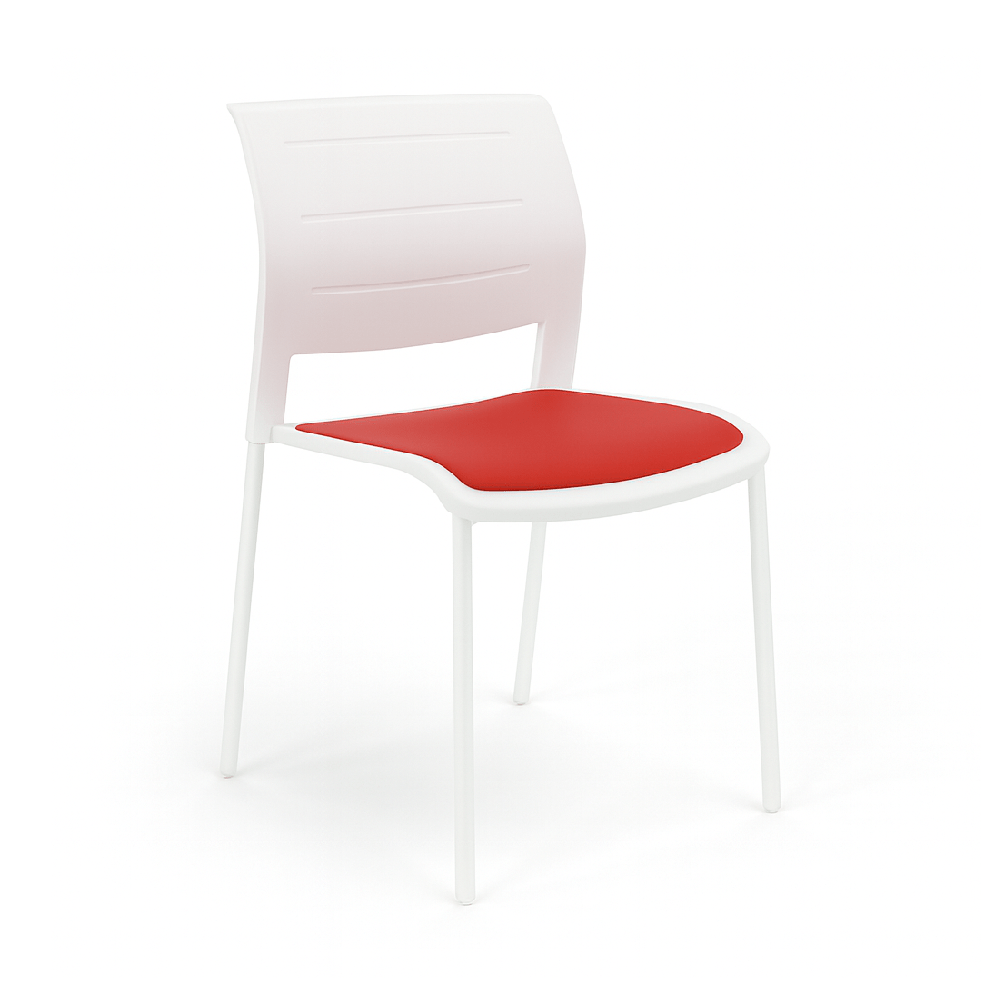 Game Chair White Shell with Upholstered Seat & Moulded Plastic Back 4 Leg White Red - Office Furniture Company