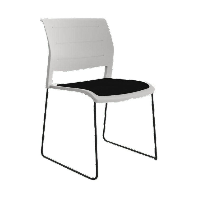 Game Chair White Shell with Upholstered Seat & Moulded Plastic Back Sled Base Black Black - Office Furniture Company