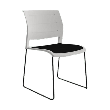 Game Chair White Shell with Upholstered Seat & Moulded Plastic Back Sled Base Black Black - Office Furniture Company