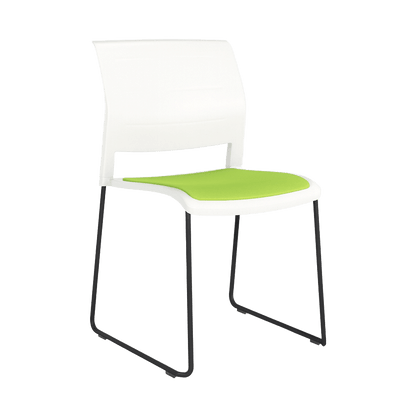 Game Chair White Shell with Upholstered Seat & Moulded Plastic Back Sled Base Black Green (Lime) - Office Furniture Company