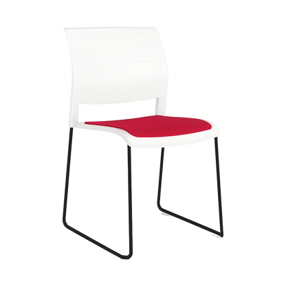 Game Chair White Shell with Upholstered Seat & Moulded Plastic Back Sled Base Black Red - Office Furniture Company