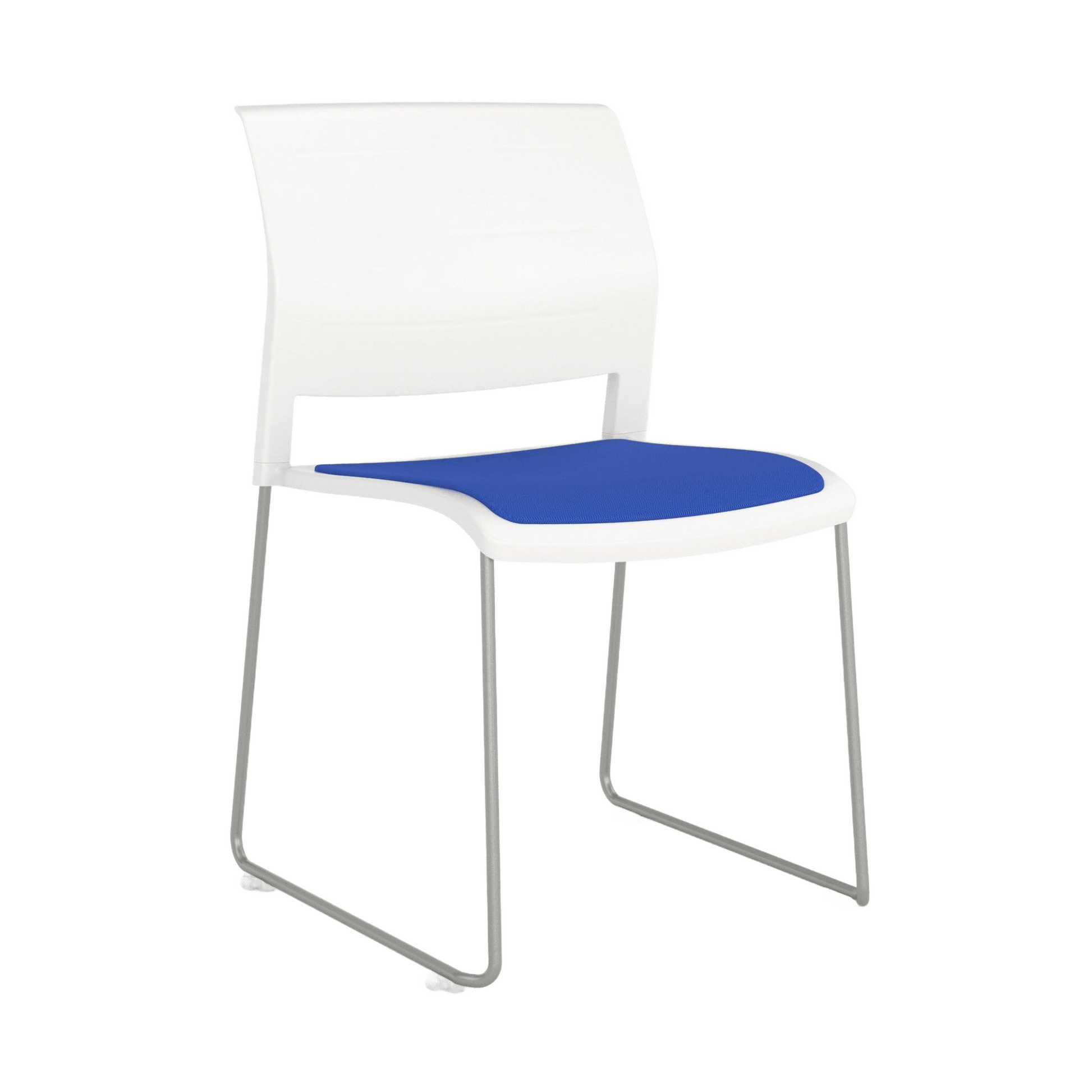 Game Chair White Shell with Upholstered Seat & Moulded Plastic Back Sled Base Chrome Blue - Office Furniture Company