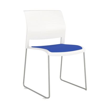 Game Chair White Shell with Upholstered Seat & Moulded Plastic Back Sled Base Chrome Blue - Office Furniture Company