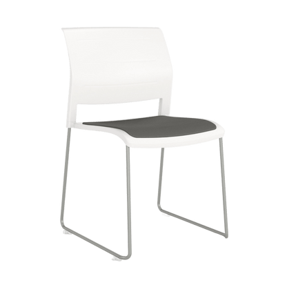 Game Chair White Shell with Upholstered Seat & Moulded Plastic Back Sled Base Chrome Grey - Office Furniture Company