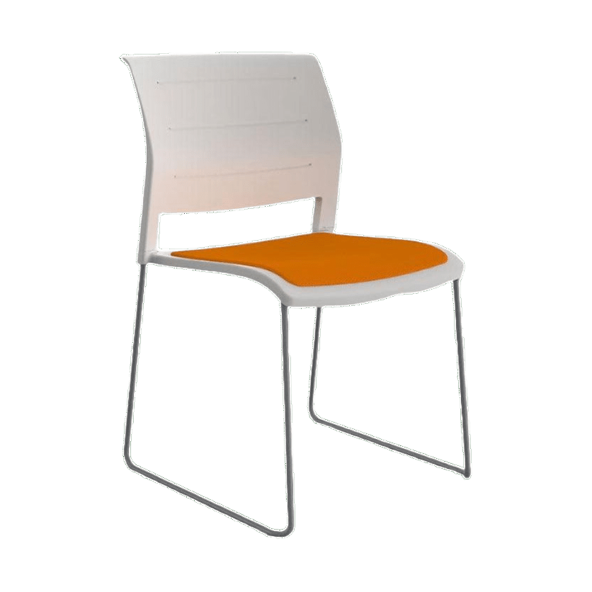 Game Chair White Shell with Upholstered Seat & Moulded Plastic Back Sled Base Chrome Orange - Office Furniture Company