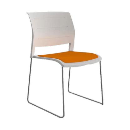 Game Chair White Shell with Upholstered Seat & Moulded Plastic Back Sled Base Chrome Orange - Office Furniture Company