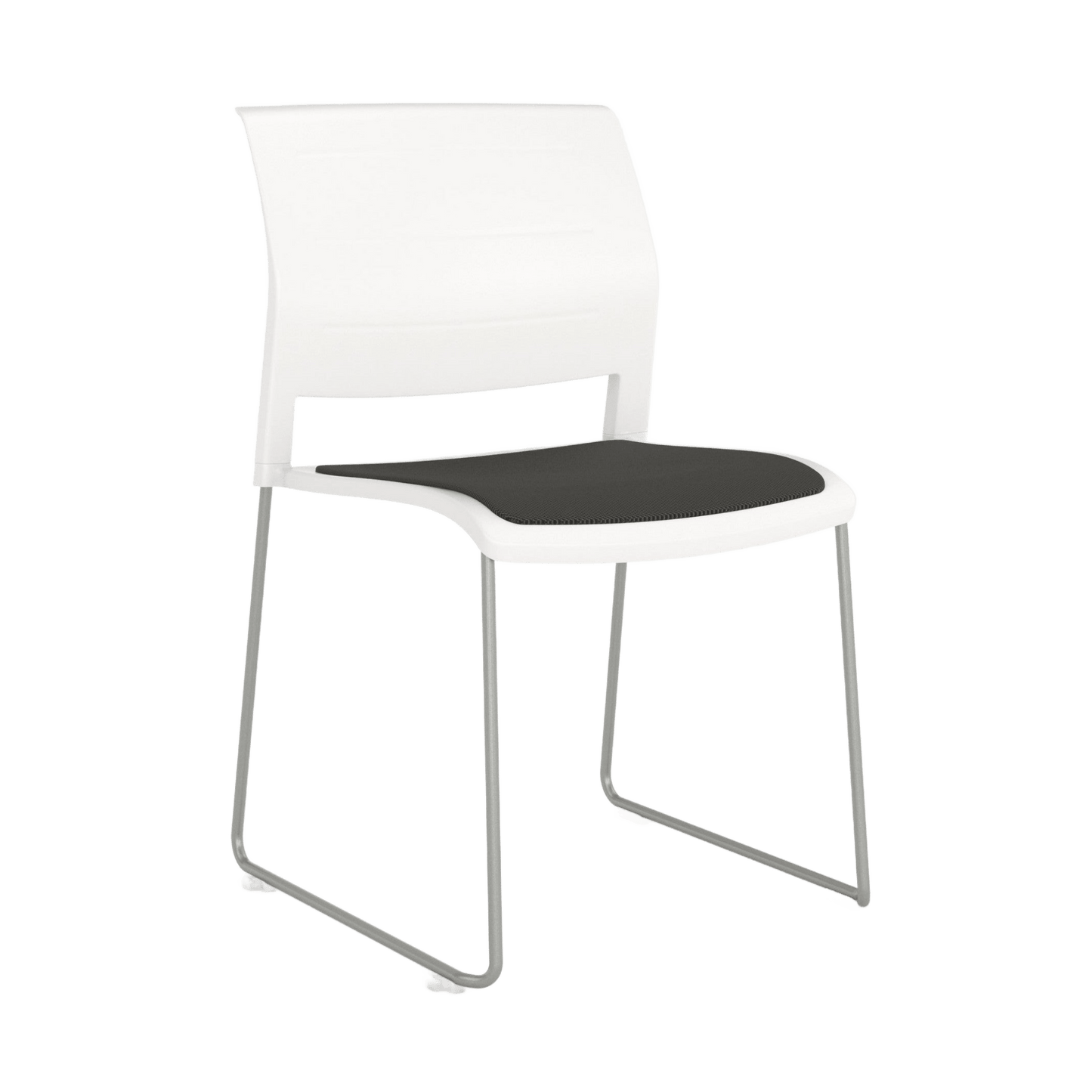 Game Chair White Shell with Upholstered Seat & Moulded Plastic Back Sled Base Silver Black - Office Furniture Company