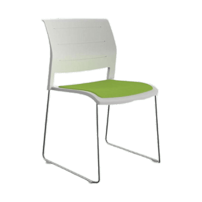 Game Chair White Shell with Upholstered Seat & Moulded Plastic Back Sled Base Silver Green (Lime) - Office Furniture Company