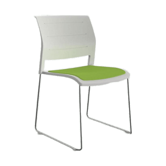 Game Chair White Shell with Upholstered Seat & Moulded Plastic Back Sled Base Silver Green (Lime) - Office Furniture Company