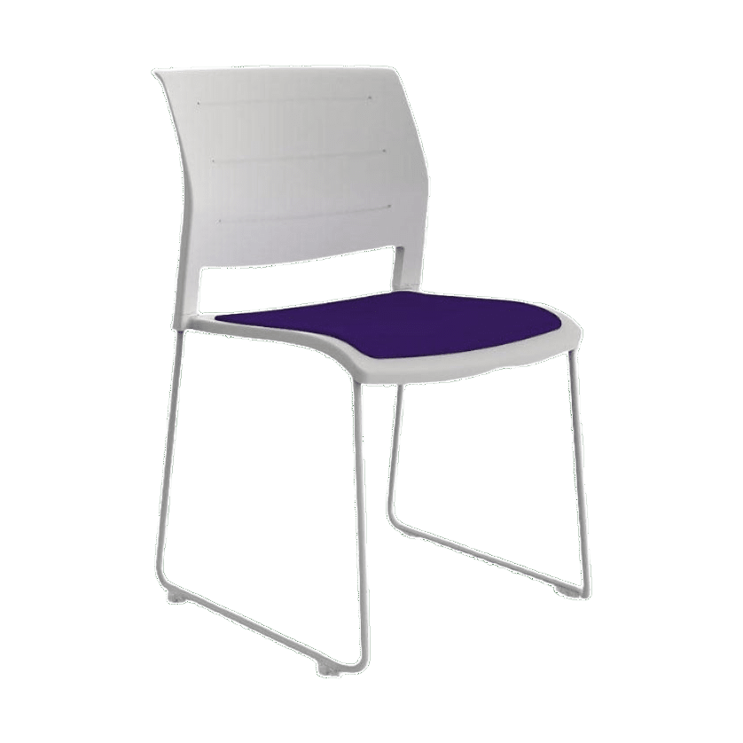 Game Chair White Shell with Upholstered Seat & Moulded Plastic Back Sled Base Silver Purple - Office Furniture Company