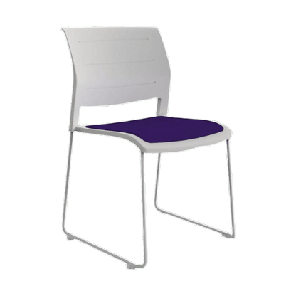 Game Chair White Shell with Upholstered Seat & Moulded Plastic Back Sled Base Silver Purple - Office Furniture Company