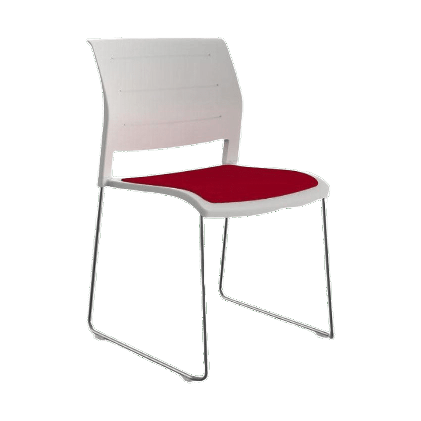 Game Chair White Shell with Upholstered Seat & Moulded Plastic Back Sled Base Silver Red - Office Furniture Company