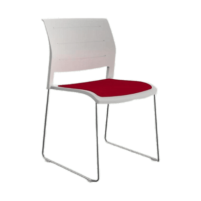 Game Chair White Shell with Upholstered Seat & Moulded Plastic Back Sled Base Silver Red - Office Furniture Company