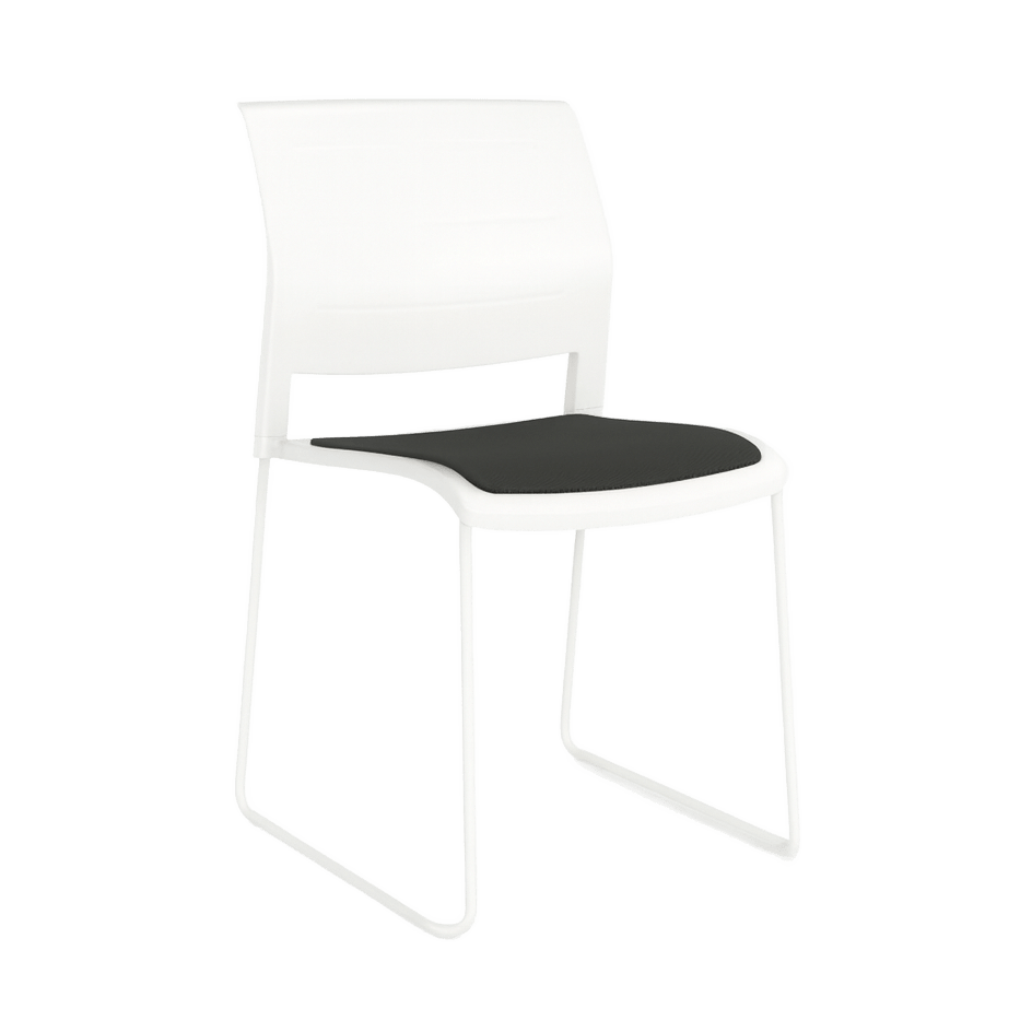 Game Chair White Shell with Upholstered Seat & Moulded Plastic Back Sled Base White Black - Office Furniture Company