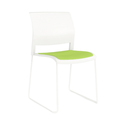 Game Chair White Shell with Upholstered Seat & Moulded Plastic Back Sled Base White Green (Lime) - Office Furniture Company