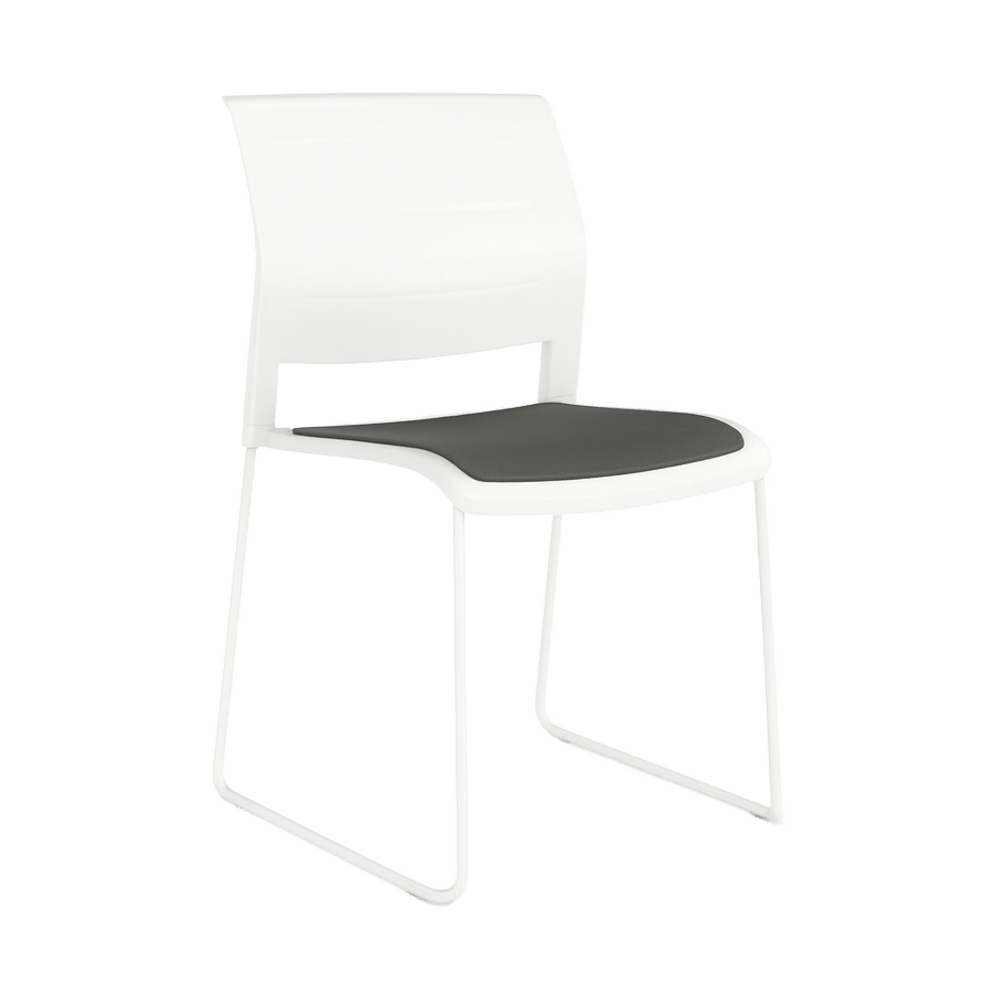 Game Chair White Shell with Upholstered Seat & Moulded Plastic Back Sled Base White Grey - Office Furniture Company