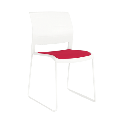 Game Chair White Shell with Upholstered Seat & Moulded Plastic Back Sled Base White Red - Office Furniture Company
