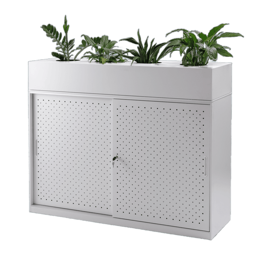 Go Perforated Sliding Door Cupboard White No Planter Box - Office Furniture Company