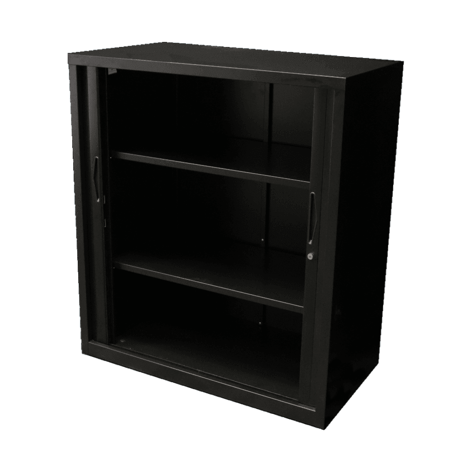 Go Tambour Door Office Cupboard 1016mm ( 2 Shelves ) 900mm Wide Black powdercoat - Office Furniture Company