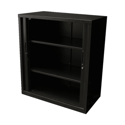 Go Tambour Door Office Cupboard 1016mm ( 2 Shelves ) 900mm Wide Black powdercoat - Office Furniture Company