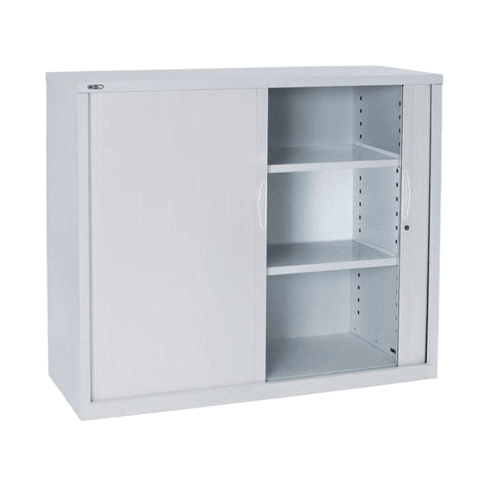 Go Tambour Door Office Cupboard 1016mm ( 2 Shelves ) 900mm Wide White powdercoat - Office Furniture Company