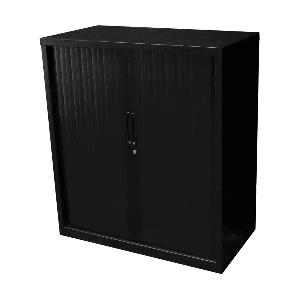 Go Tambour Door Office Cupboard 1016mm (Without Shelves) 900mm Wide Black powdercoat - Office Furniture Company