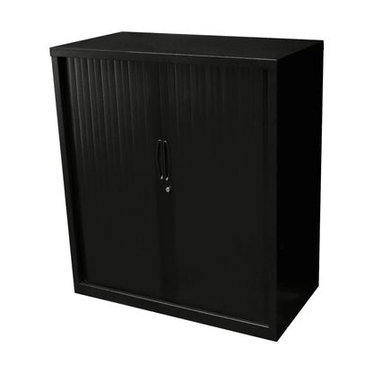 Go Tambour Door Office Cupboard 1016mm (Without Shelves) 900mm Wide Black powdercoat - Office Furniture Company
