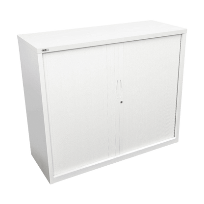 Go Tambour Door Office Cupboard 1016mm (Without Shelves) 900mm Wide White powdercoat - Office Furniture Company