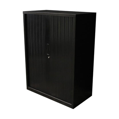 Go Tambour Door Office Cupboard 1200mm (Without Shelves) 900mm Wide Black powdercoat - Office Furniture Company