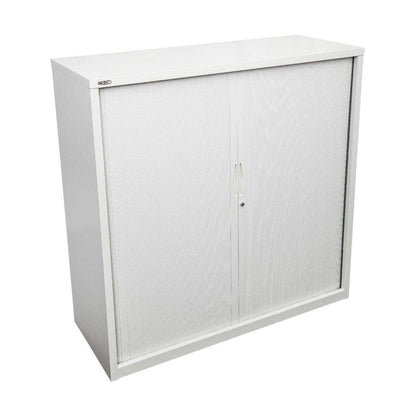 Go Tambour Door Office Cupboard 1200mm (Without Shelves) 900mm Wide White powdercoat - Office Furniture Company