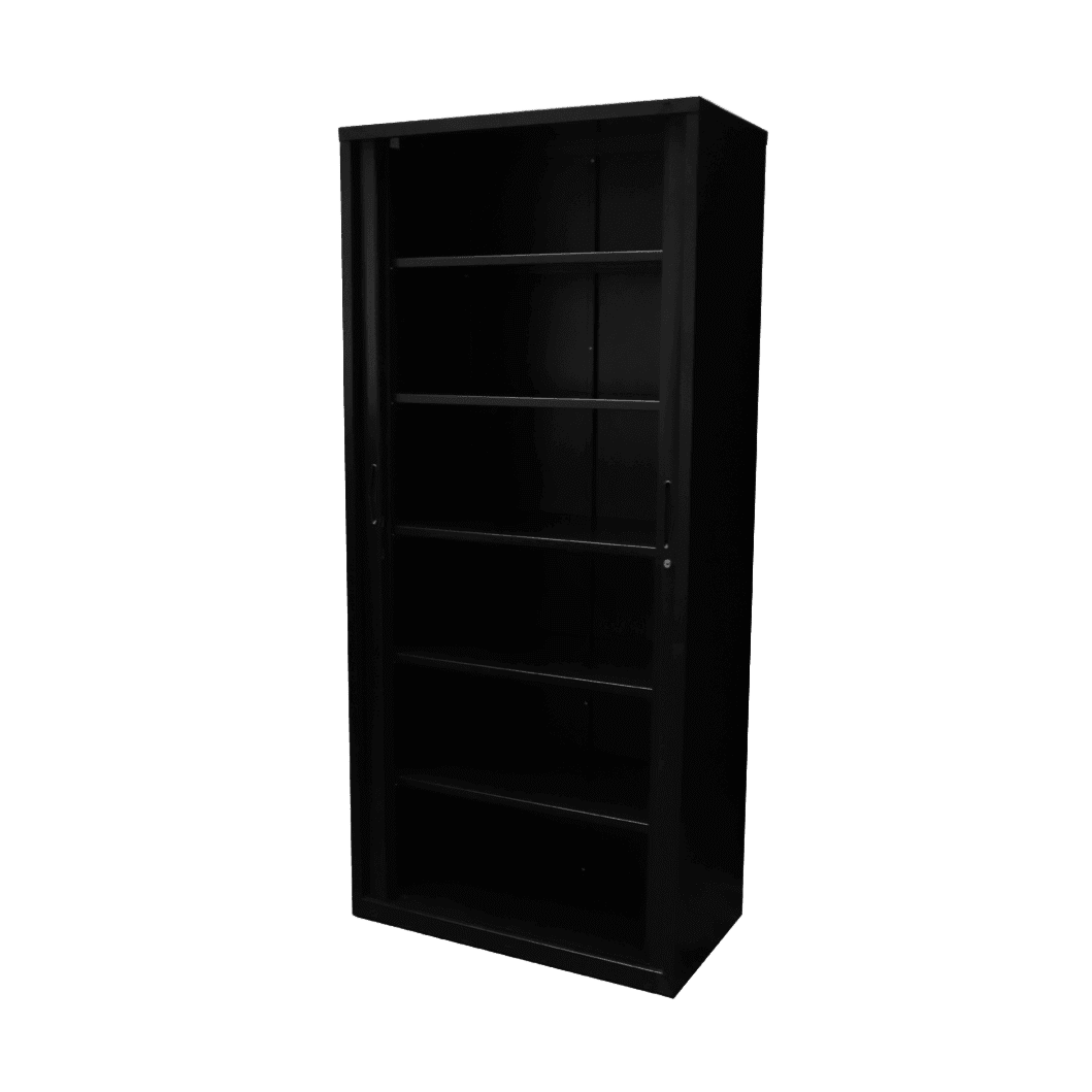 Go Tambour Door Office Cupboard 1981mm ( 5 Shelves ) 900mm Wide Black powdercoat - Office Furniture Company