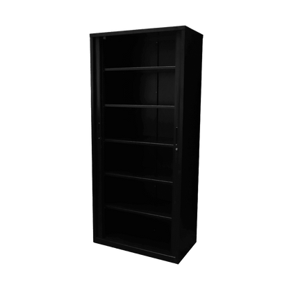 Go Tambour Door Office Cupboard 1981mm ( 5 Shelves ) 900mm Wide Black powdercoat - Office Furniture Company