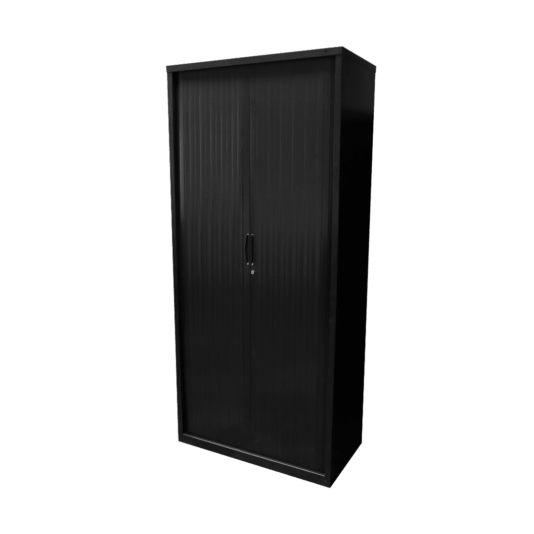 Go Tambour Door Office Cupboard 1981mm (Without Shelves) 900mm Wide Black powdercoat - Office Furniture Company