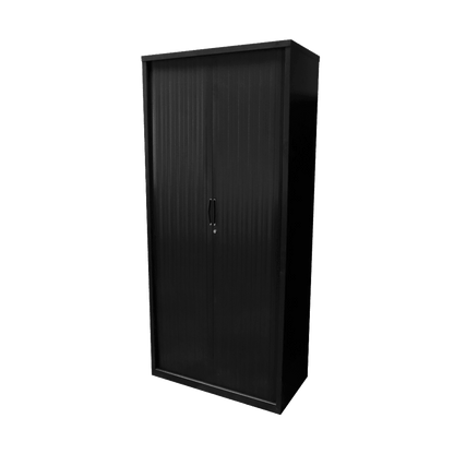 Go Tambour Door Office Cupboard 1981mm (Without Shelves) 900mm Wide Black powdercoat - Office Furniture Company