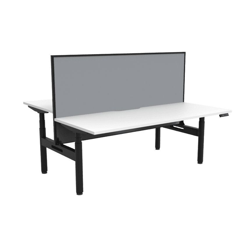 Halo Plus Back to Back Height Adjustable Workstations 1200x750 White Top / Black Frame No Cable Tray/With Screen