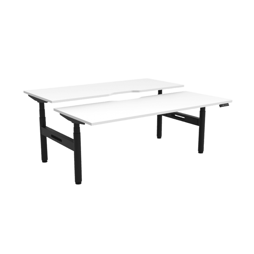 Halo Plus Back to Back Height Adjustable Workstations 1200x750 White Top / Black Frame No Cable Tray/No Screen